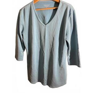Segments Blue Long Sleeve V-Neck Top Medium